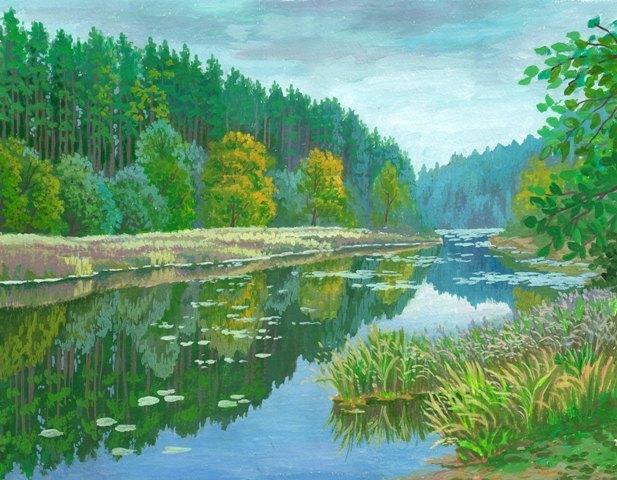 Рисунок леса реки. Озеро гуашью. Пейзаж с рекой гуашью. Пейзажи для рисования лес. Пейзаж гуашью озеро.