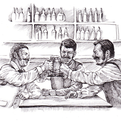 Аппетит и гости приходят во время еды. Иллюстрация для рекламы акции пива в социальных сетях ТМ Velkopopovicky Kozel (Велкопоповицкий Козел)