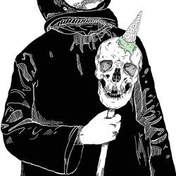 "Девочка-сатанистка гневно смотрит на уронившего мороженое на ее ритуальный череп"