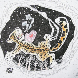 Ягуар, падающий сквозь звёздное небо в зиму