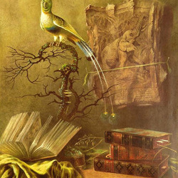 Натюрморт с книгами и птичкой