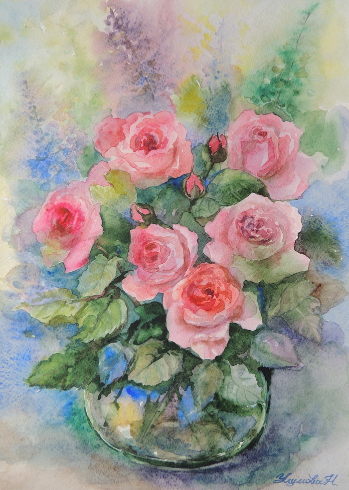 Картина розы акварель