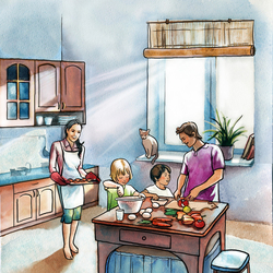 Семья на кухне