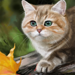 Осенний котенок. Рисунок по фото