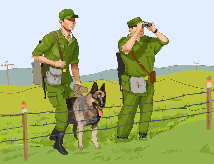 Картина пограничник с собакой