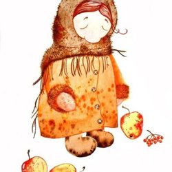 Девочка в платке и яблоки.