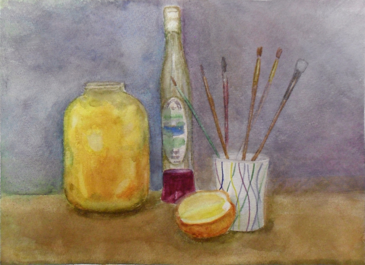 still life with honey jar