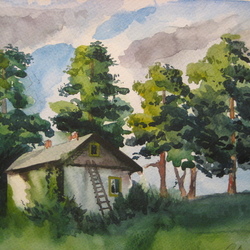 Дом и сосны