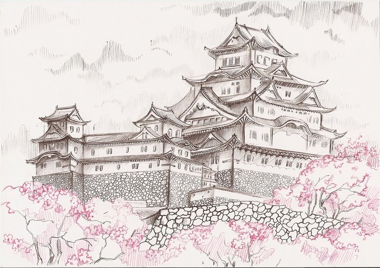 Дома в японии рисунок