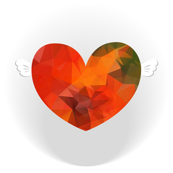 Vector heart background made of triangles. Retro background with heart. Geometric shapes.
