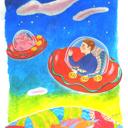 The illustration for children's  book, "Arman and the seven planets."