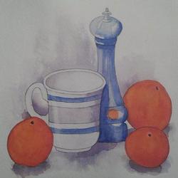 Натюрморт. Чашка, апельсины и перечница.