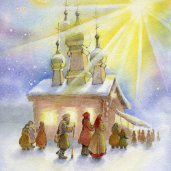 Рождество. Иллюстрация к книге Е.Н.Опочинина "Подаяние нищего" Акварель 2012