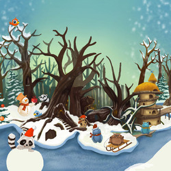 Иллюстрация для сайта детской брендовой одежды, зима