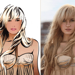 портрет по фото, блондинка на улице