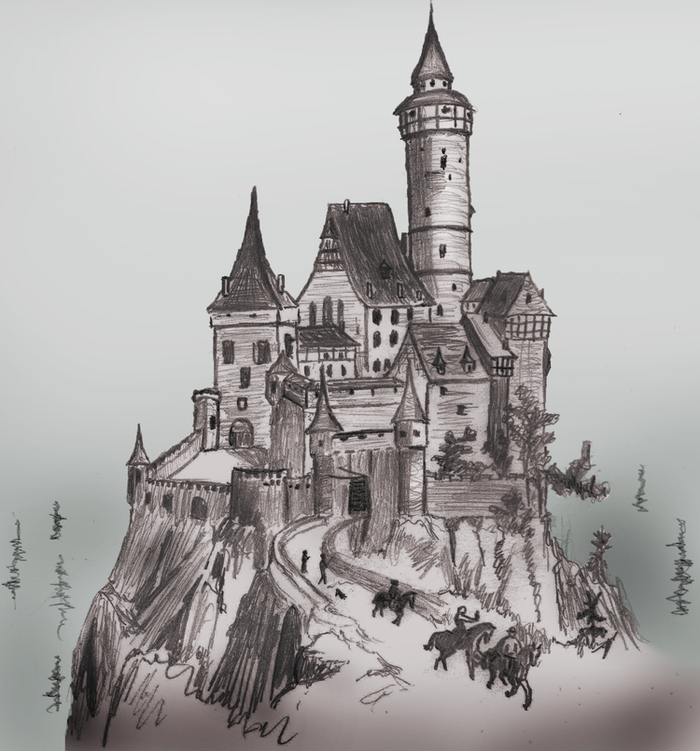 Иллюстрация Замок в стиле графика Illustrators.ru.