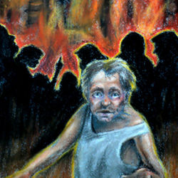 Петруха на фоне горящей избы