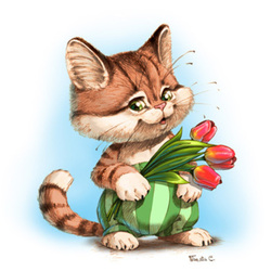 Котёнок с тюльпанами