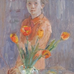 Автопортрет с тюльпанами