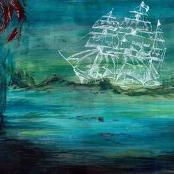 призрачное явление корабля в зелёной воде