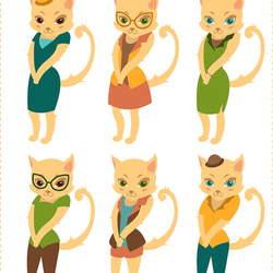 Набор милых кошек в разной одежде