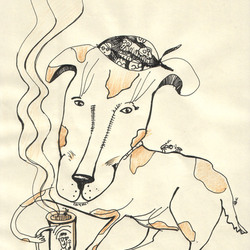 Собака пьющая чай