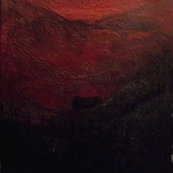 Красные горы и одинокий старый дом на фоне моря. 2012 Масло, холст н/к. 20X30.
