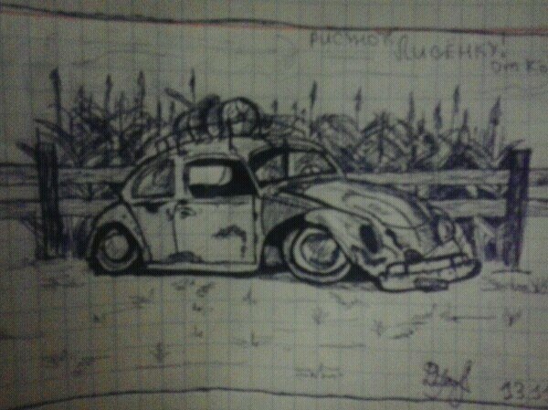 Иллюстрация Жук машина в стиле графика | Illustrators.ru