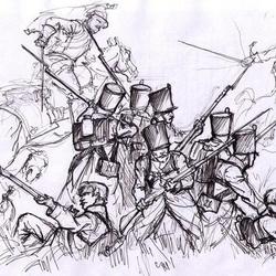 Эскиз. Русские егеря отбиваются от кирасир в битве при Тарутино.