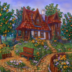 Иллюстрация - дом с фруктовым садом