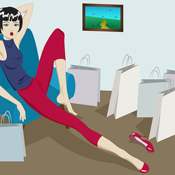 Уставшая девушка после шоппинга