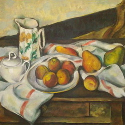 Поль Сезанн.Still Life with Carafe, Sugar Bowl, Bottle and Fruits. Копия