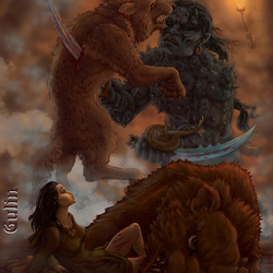 Иллюстрация к фентези "Демон Кседуши против рыжих псов" 