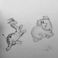 Наглый слон улепетывает от разъяренного толстого жирафа