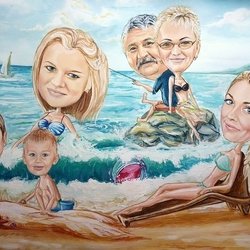 Семейный шарж на море