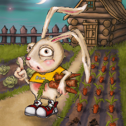 Заяц ворует морковки