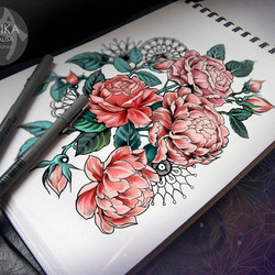 Пионы эскиз тату дотворк peony tattoo flash dotwork