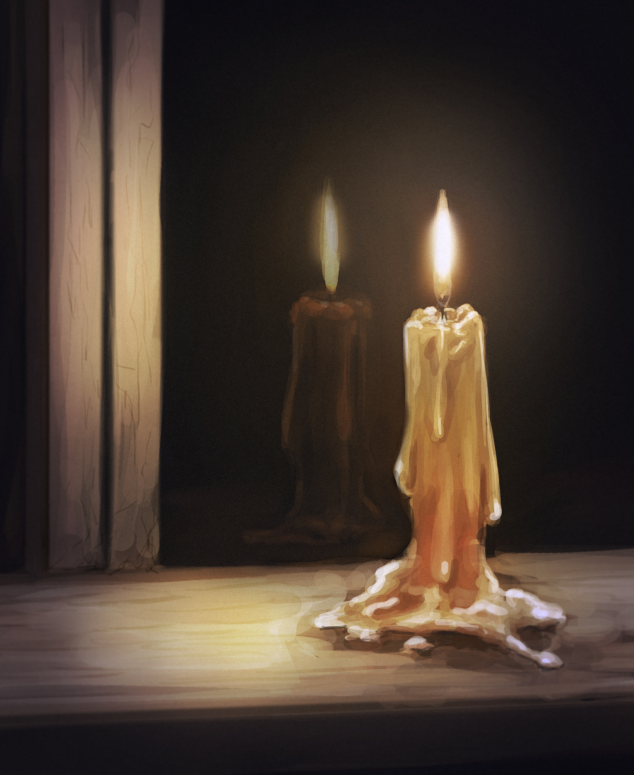 Живопись горящая свечка