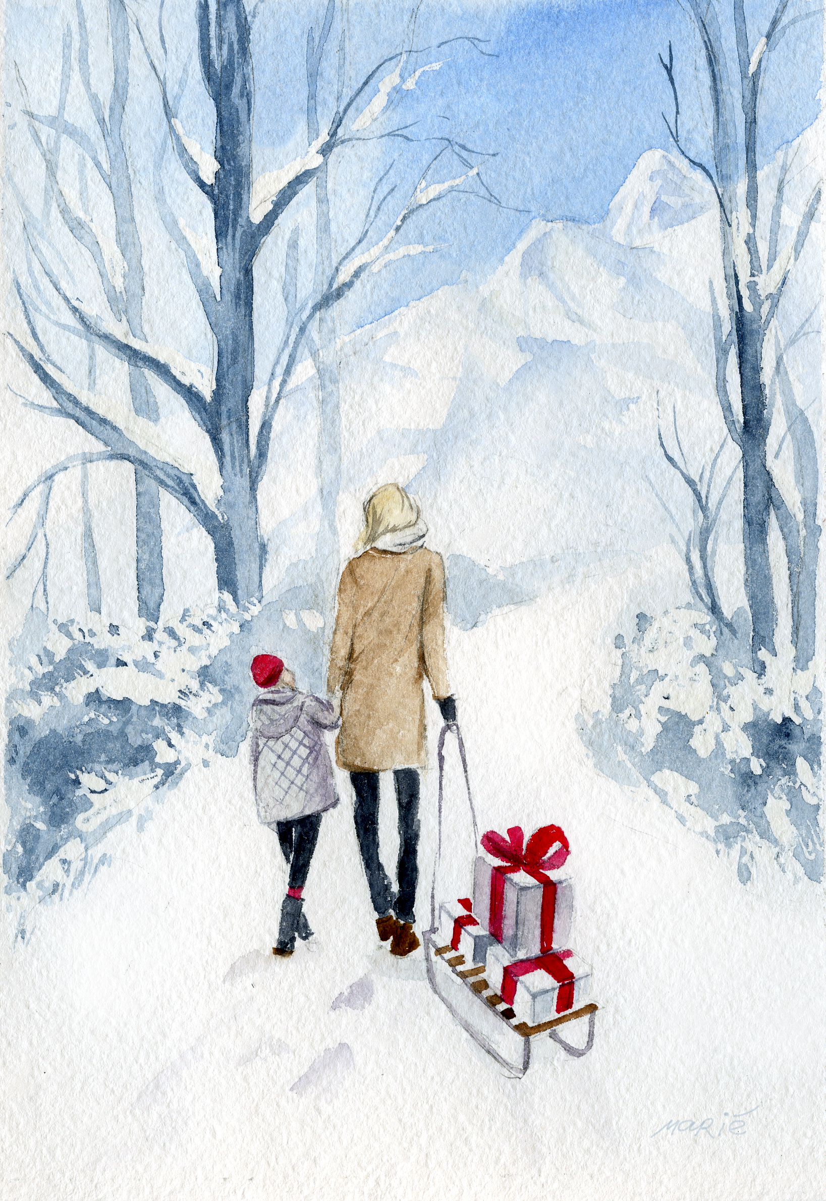Иллюстрация зимой на прогулке