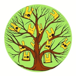 Yellow Rabbits. On the tree  / Adobe Photoshop