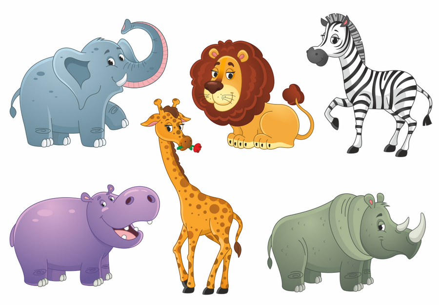 Тигр лев жираф слон. Для детей. Животные. Животные Африки для детей. Мультяшные животные для детей. Иллюстрации животных для детей.