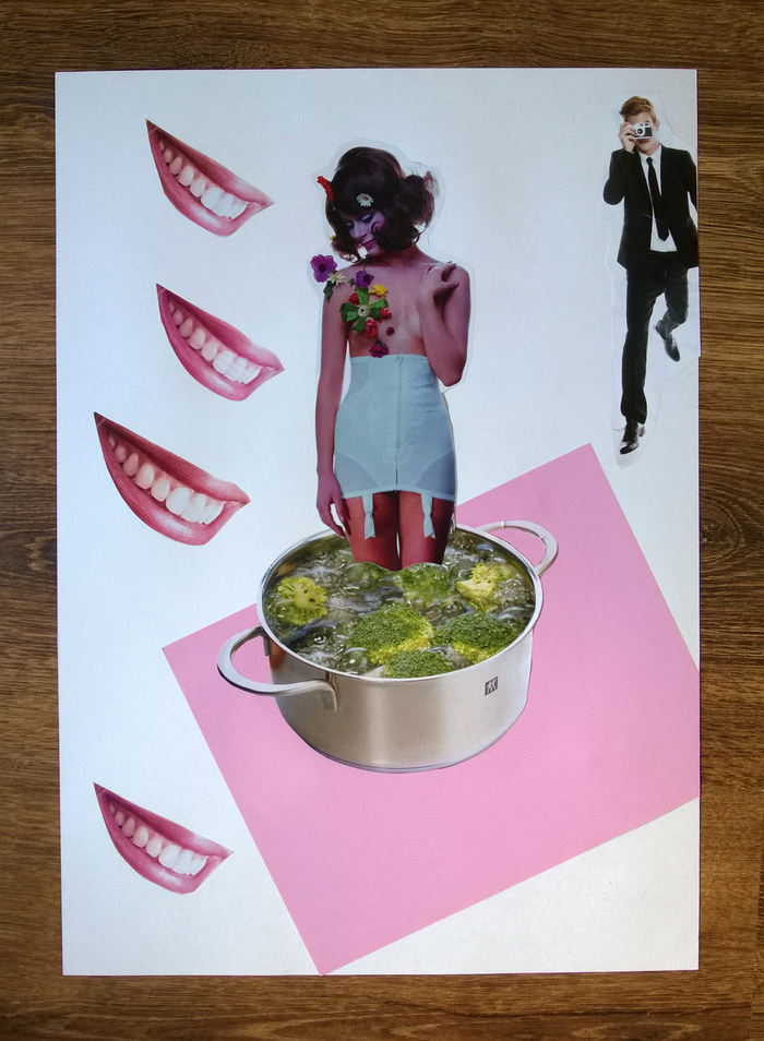 Иллюстрация Рождение домохозяйки из вареной брокколи в стиле