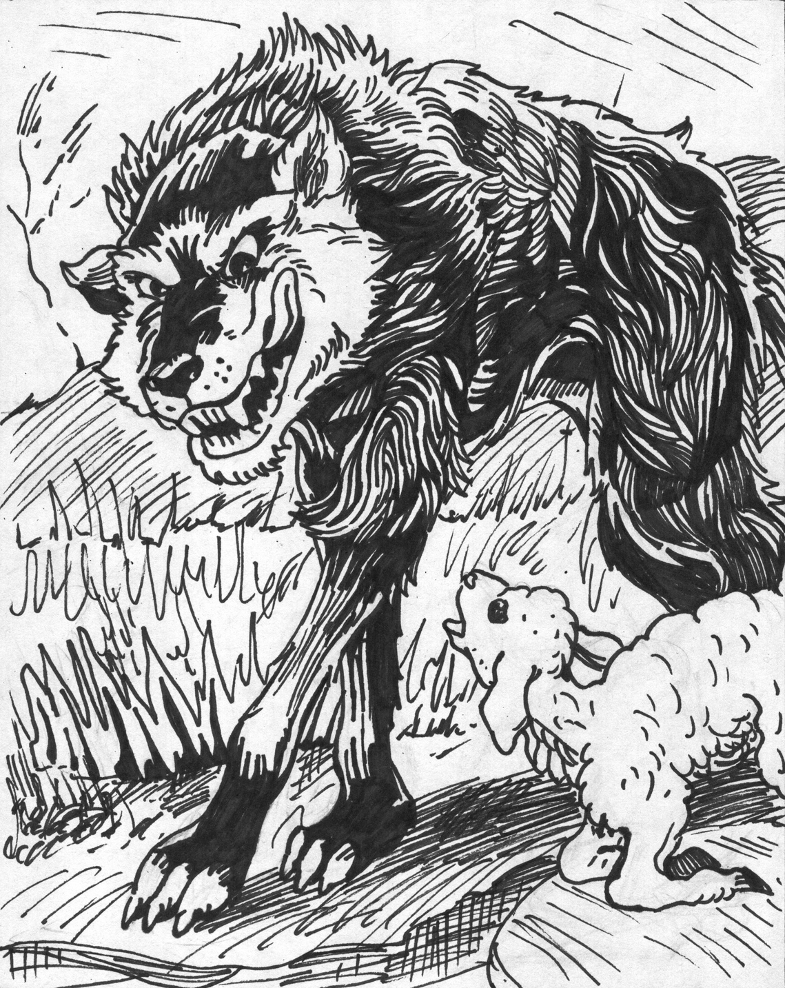 Детский рисунок волк и ягненок
