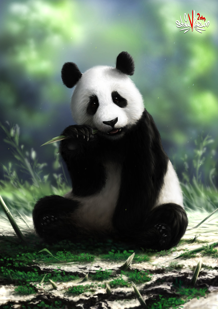 Иллюстрация Голодная панда/Hungry Panda в стиле компьютерная