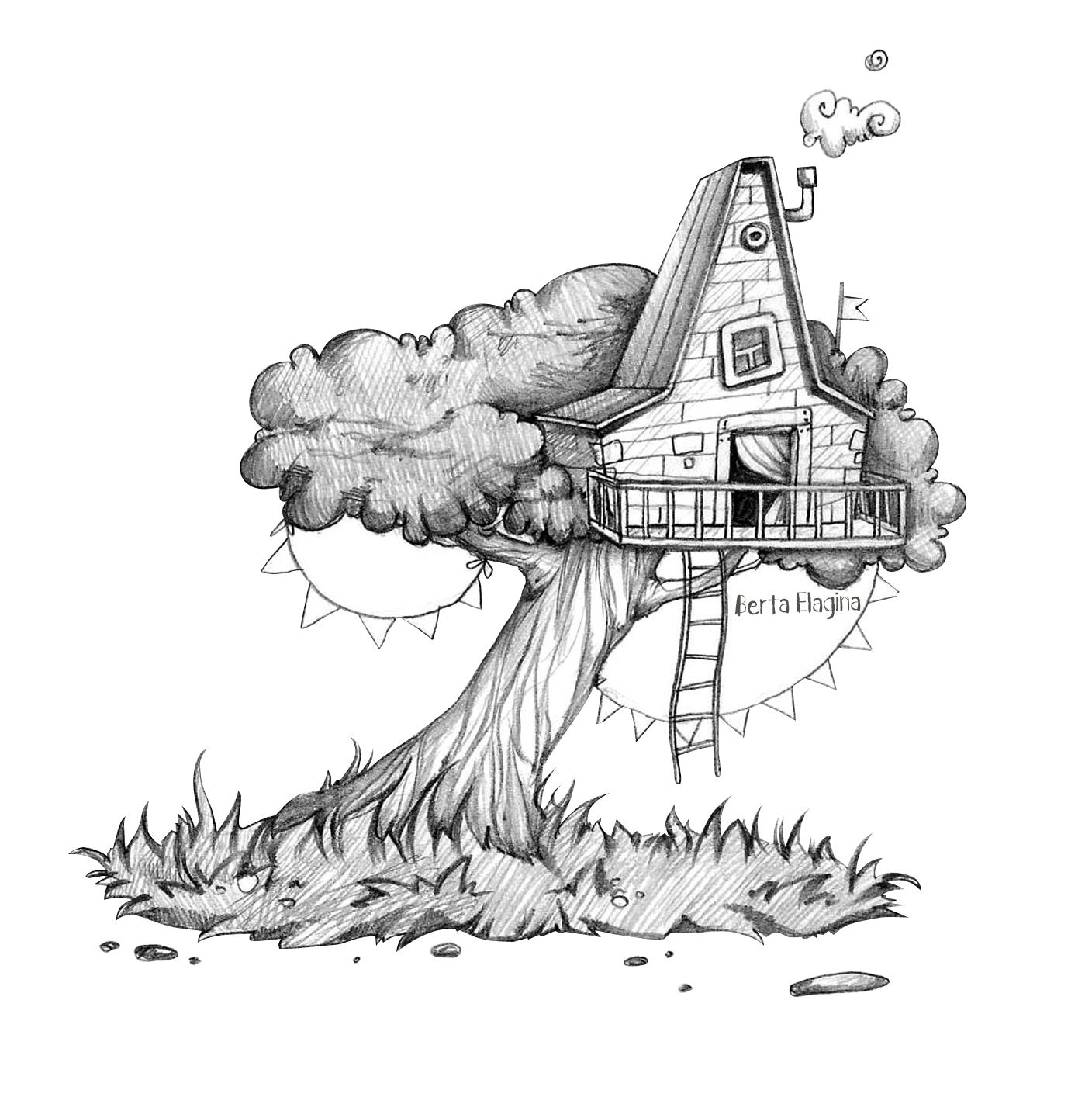 Как нарисовать домик на дереве