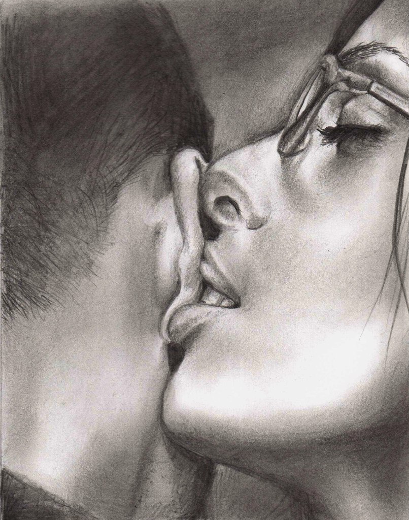 страстный поцелуй с языком картинки черно белые