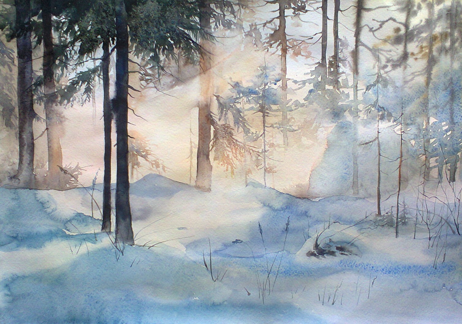 Виталий Антипин художник зимний пейзаж акварелью