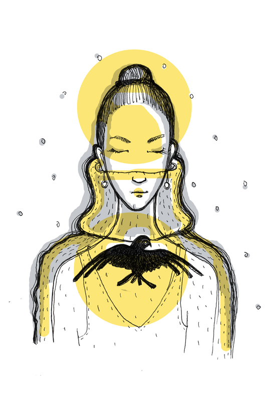 Portrait of a girl and a swift bird