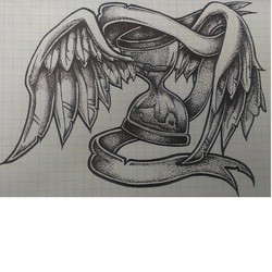 Песочные часы с крыльями и лентой.