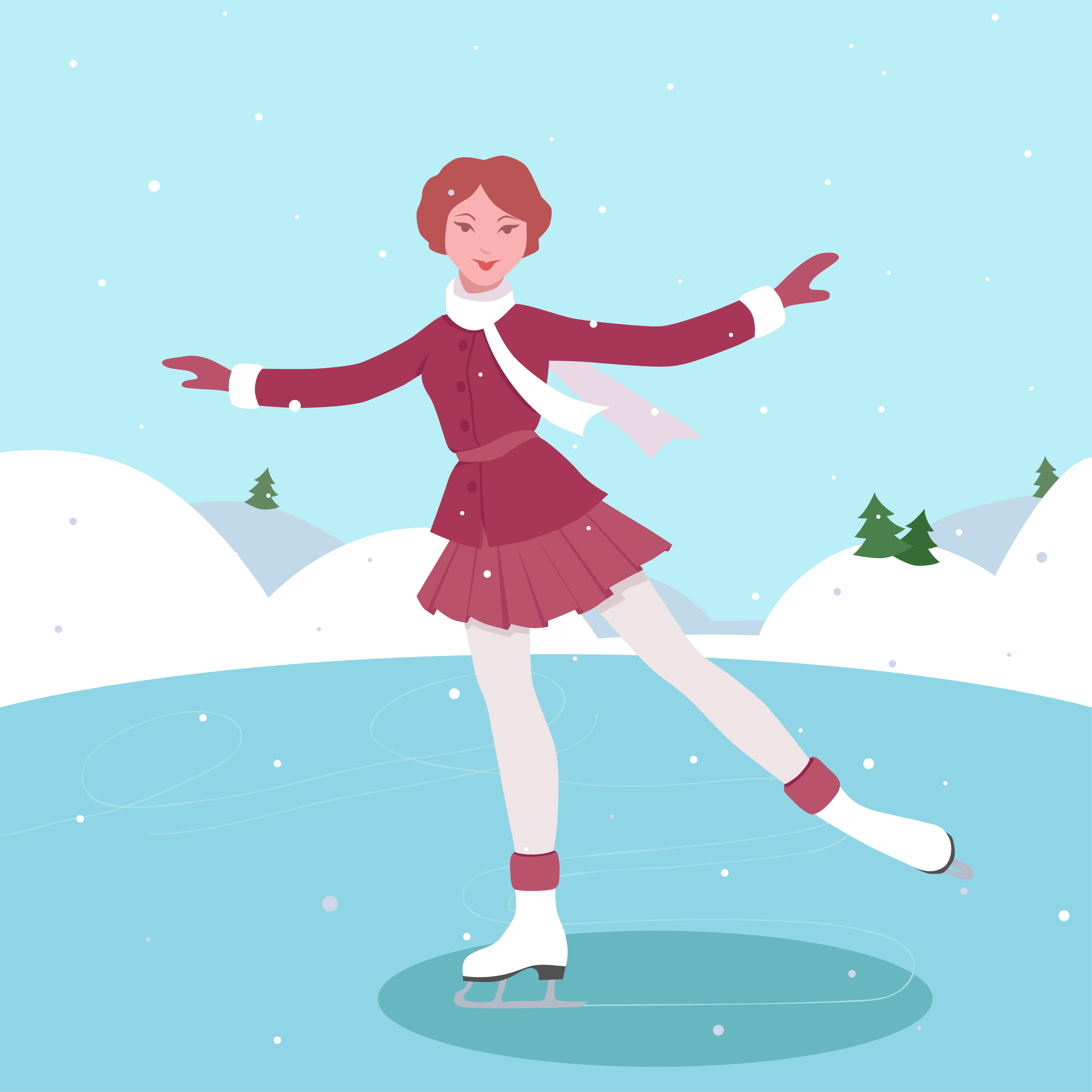 Девочка катается на коньках